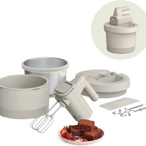 bella 3.5 Qt Hand Blender & Stand Mixer, 2 in 1 Electric Mixer with Bowl, Dough Hook, Whisk & Egg Beater, Multifunctional Handheld Blender & Mixer for Baking, 200 Watt, Oatmilk